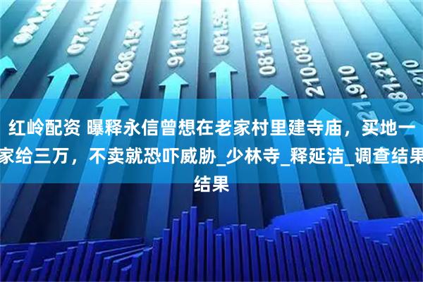 红岭配资 曝释永信曾想在老家村里建寺庙，买地一家给三万，不卖就恐吓威胁_少林寺_释延洁_调查结果